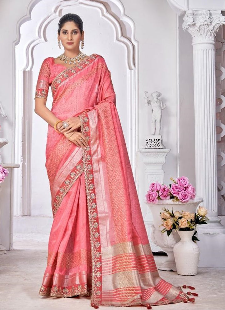 lassya Fashion Dusty Rose Pink Wedding Wear Saree with Dayed Work