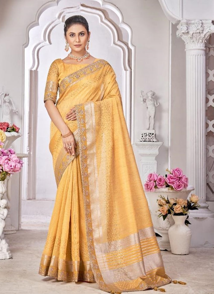 lassya Fashion Yellow Wedding Wear Saree with Dayed Work