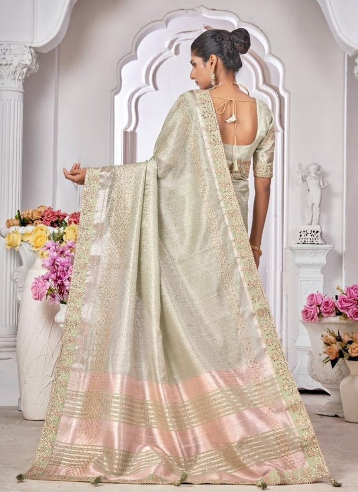 lassya Fashion Light Grey Wedding Wear Saree with Dayed Work