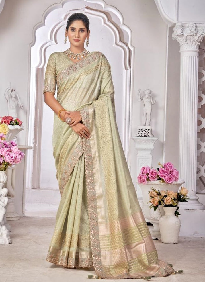 lassya Fashion Light Grey Wedding Wear Saree with Dayed Work