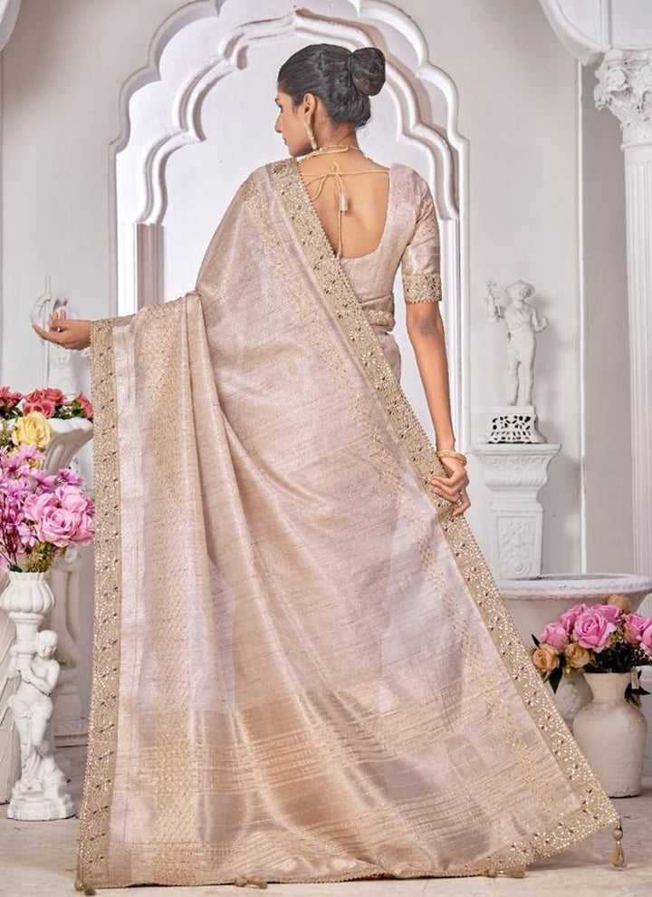 lassya Fashion Beige Cream Wedding Wear Saree with Dayed Work