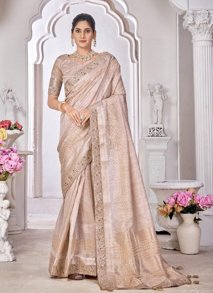 lassya Fashion Beige Cream Wedding Wear Saree with Dayed Work