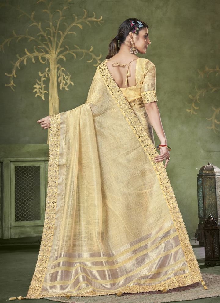 lassya Fashion Yellow Wedding Wear Saree with Banarasi Linen