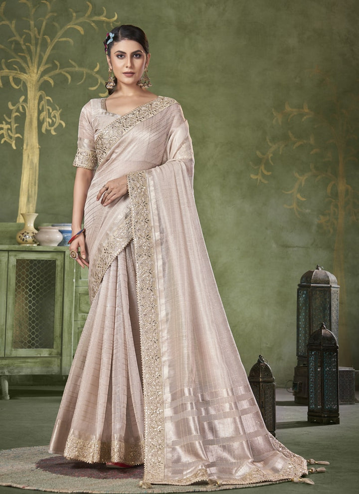 lassya Fashion Grey Wedding Wear Saree with Banarasi Linen