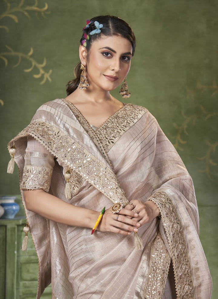 lassya Fashion Grey Wedding Wear Saree with Banarasi Linen