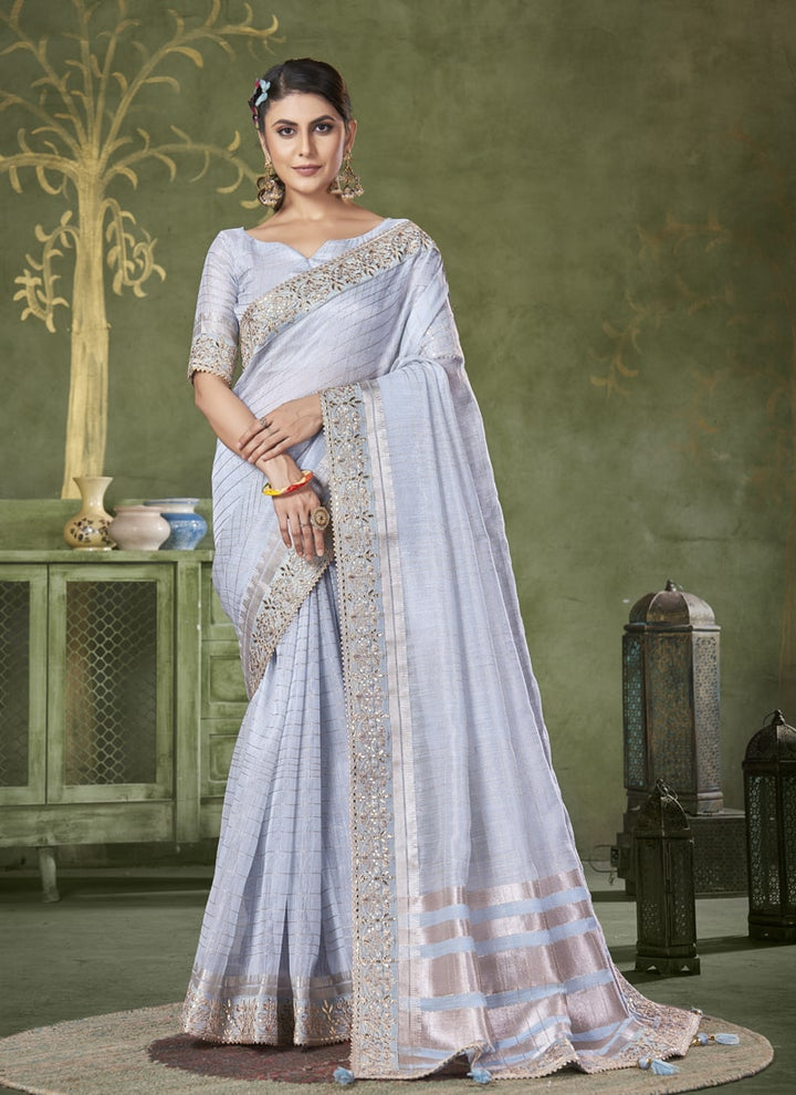 lassya Fashion Lilac Wedding Wear Saree with Banarasi Linen