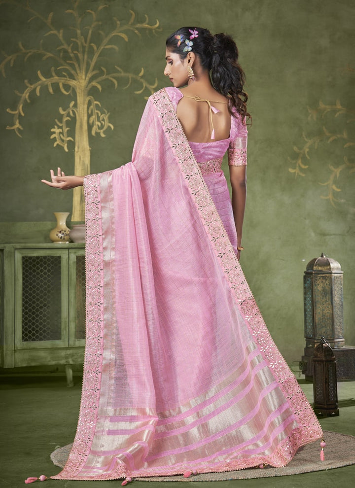 lassya Fashion Laveder Pink Wedding Wear Saree with Banarasi Linen