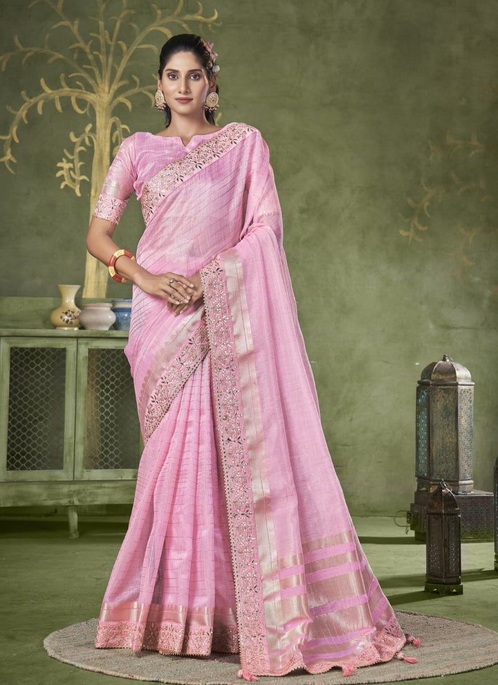 lassya Fashion Laveder Pink Wedding Wear Saree with Banarasi Linen