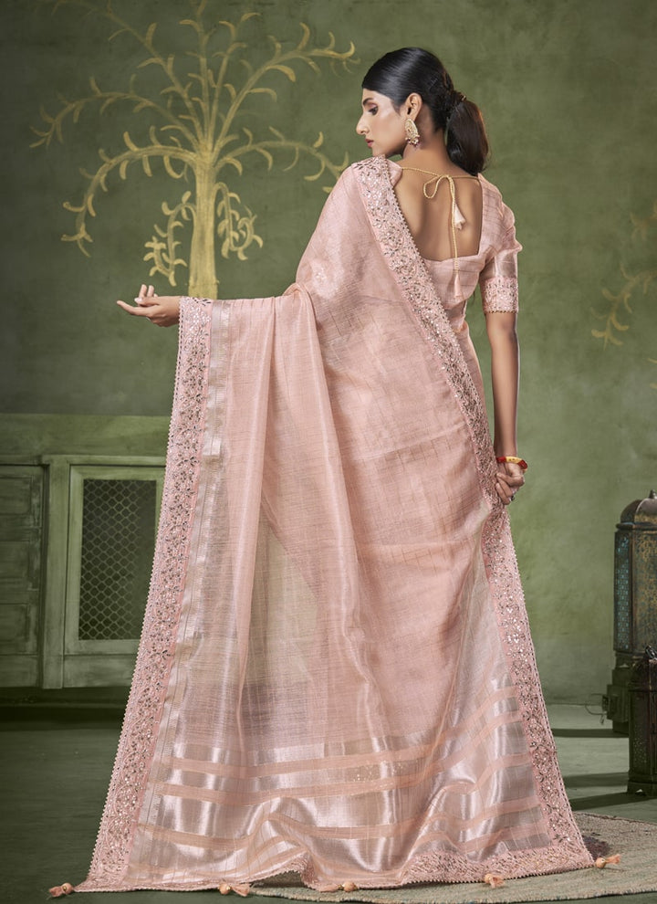 lassya Fashion Peach Wedding Wear Saree with Banarasi Linen