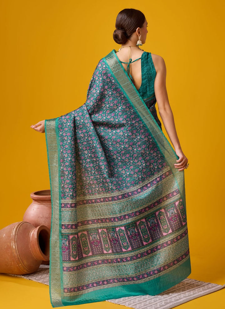 lassya Fashion Pine Green Festive Wear Cotton Digital Saree