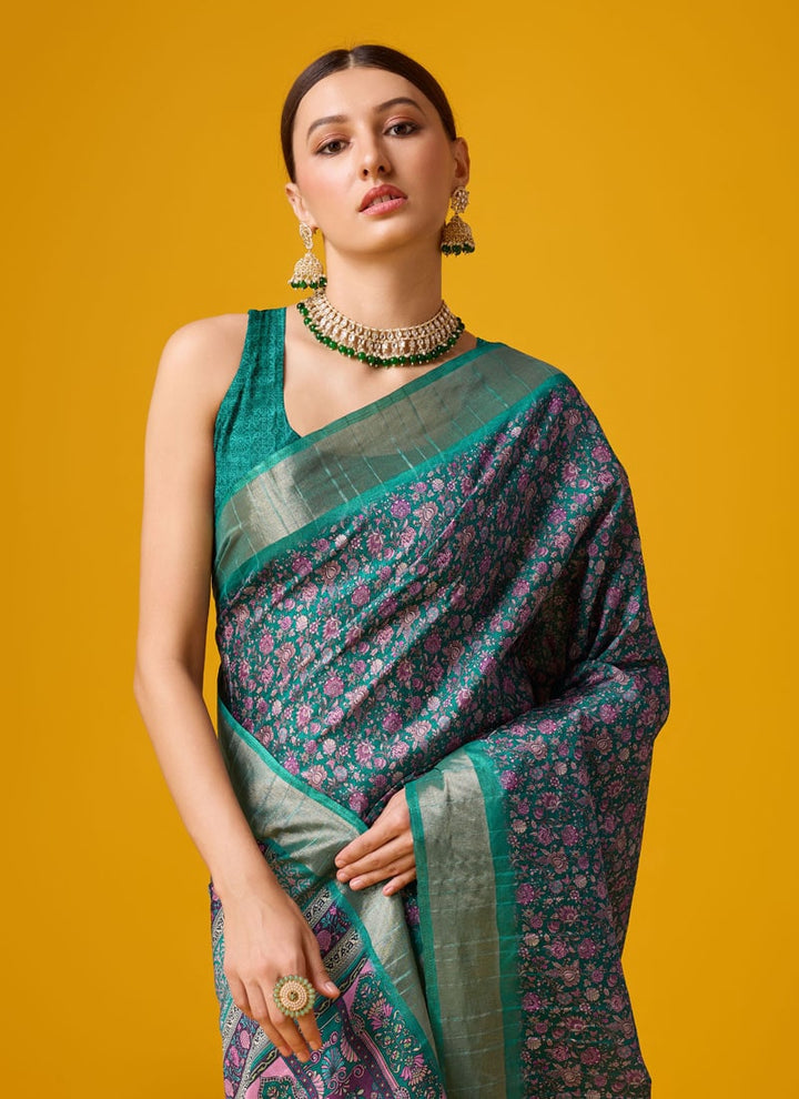 lassya Fashion Pine Green Festive Wear Cotton Digital Saree