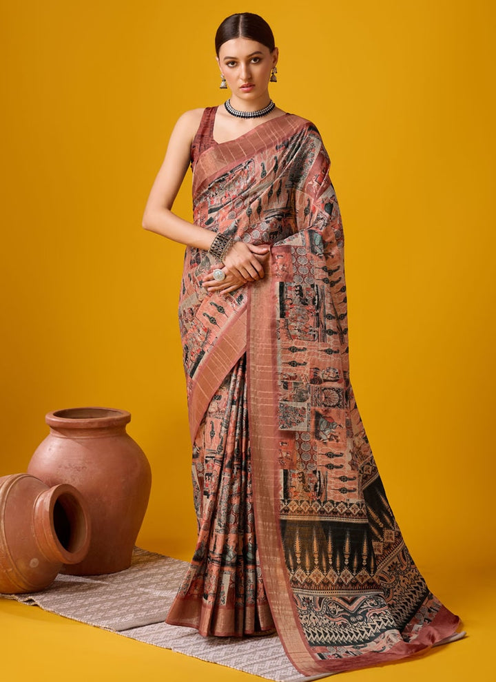 lassya Fashion Copper Red Festive Wear Cotton Digital Saree