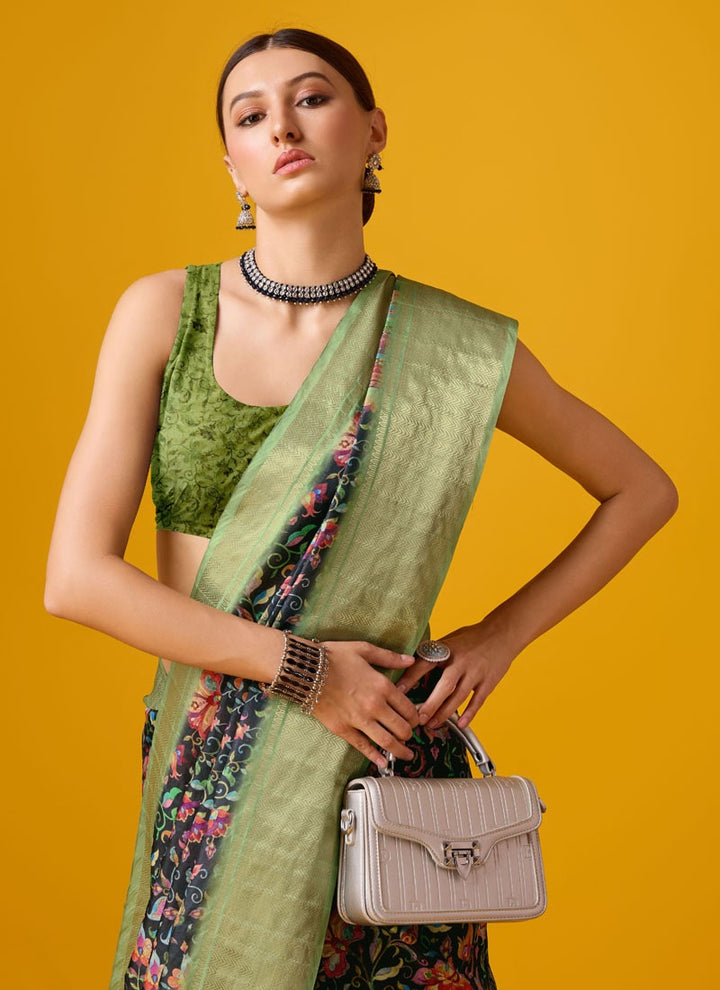 lassya Fashion Olive Green Festive Wear Cotton Digital Saree