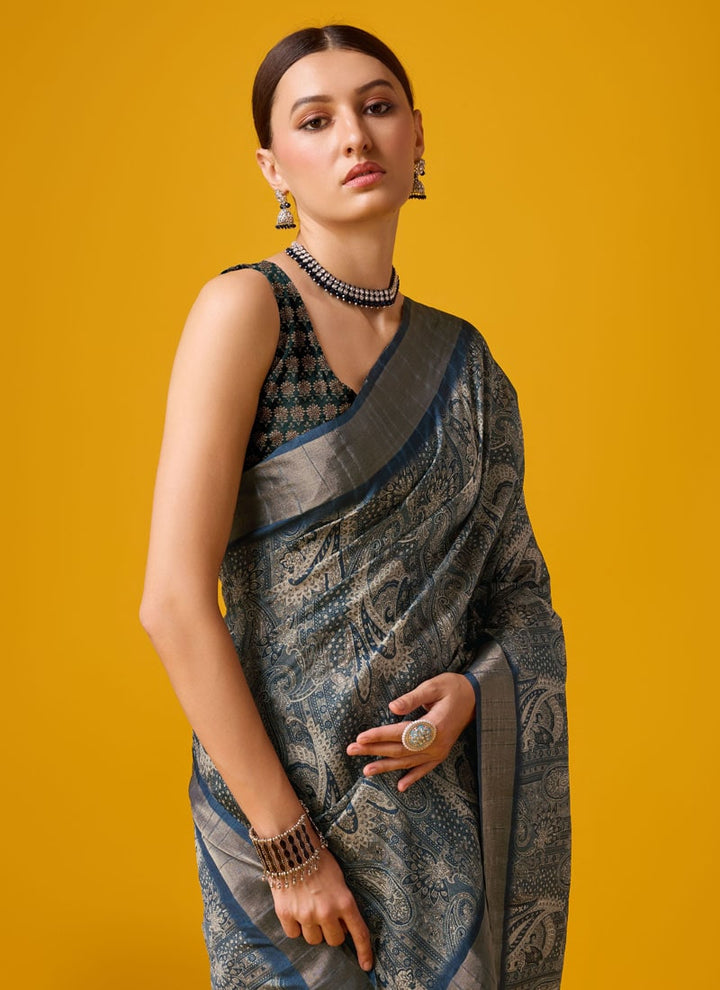 lassya Fashion Black-2 Festive Wear Cotton Digital Saree