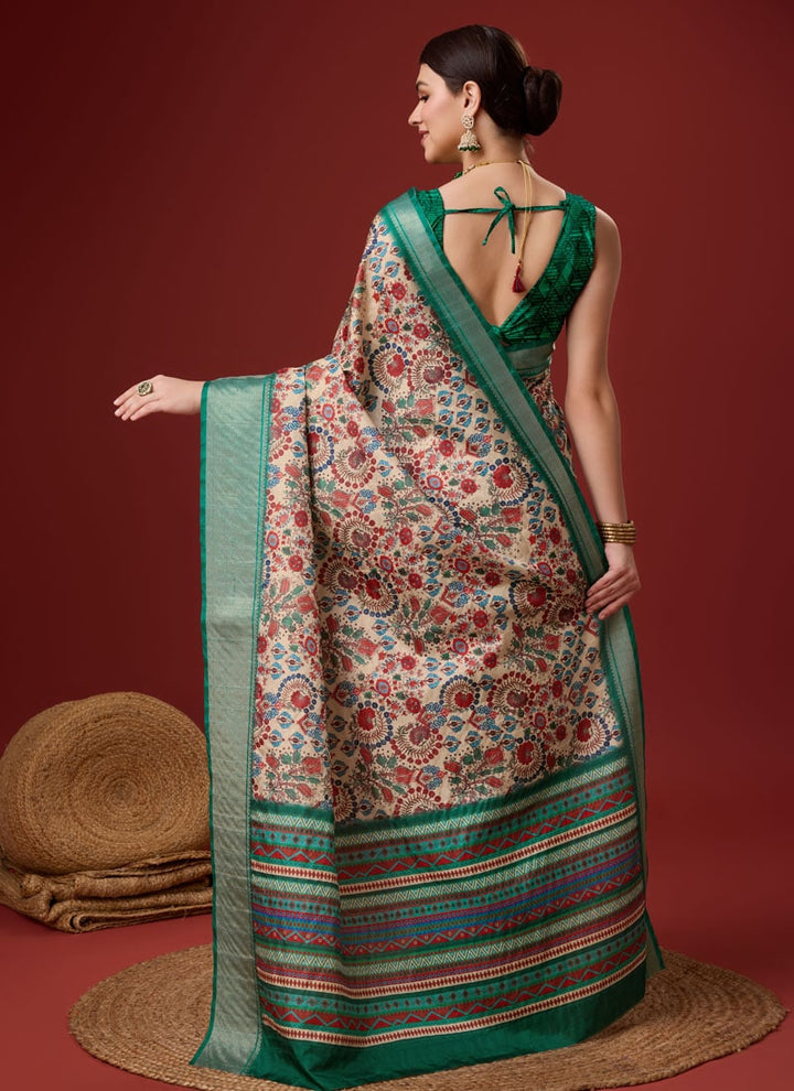 lassya Fashion Forest Green Festive Wear Cotton Digital Saree