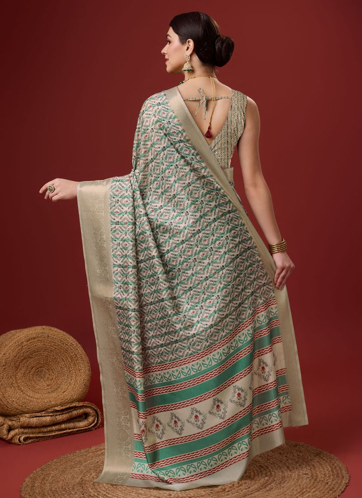 lassya Fashion Sade green Festive Wear Cotton Digital Saree