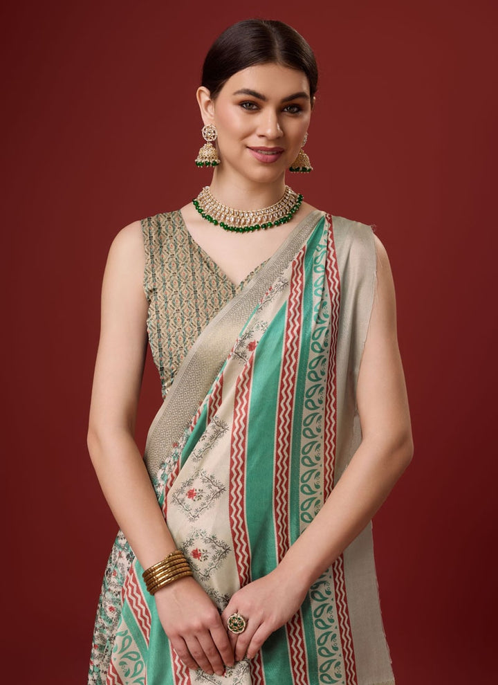 lassya Fashion Sade green Festive Wear Cotton Digital Saree