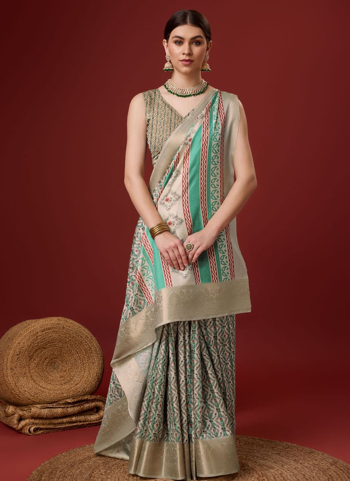 lassya Fashion Sade green Festive Wear Cotton Digital Saree