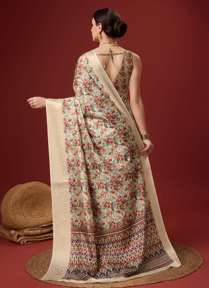 lassya Fashion Beige Festive Wear Cotton Digital Saree