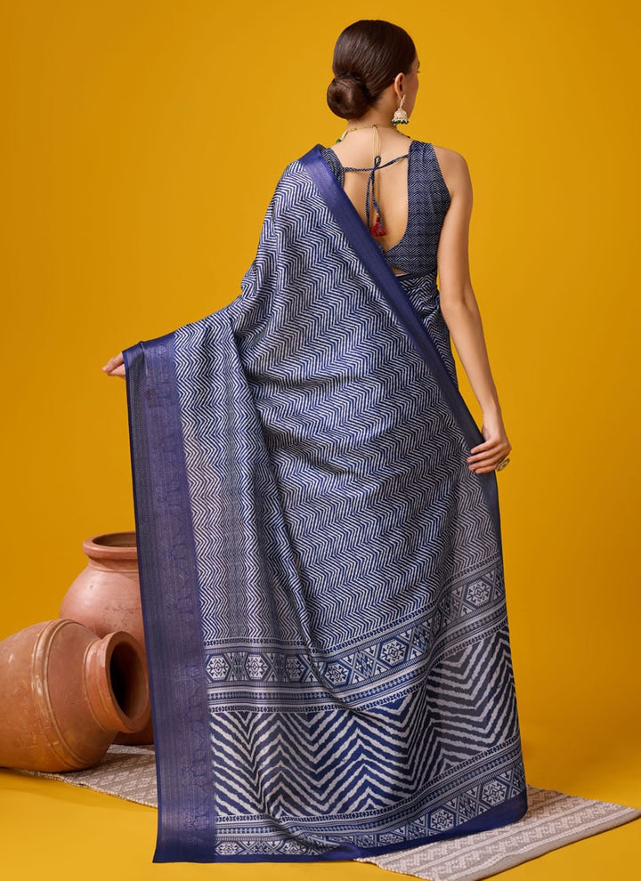 lassya Fashion Navy Blue Festive Wear Cotton Digital Saree