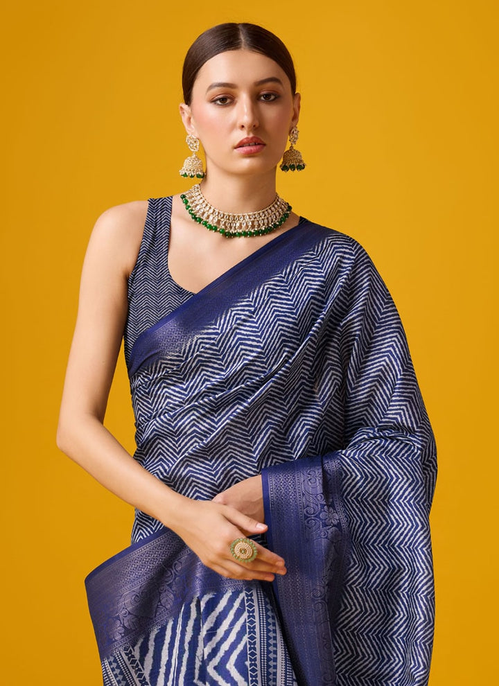 lassya Fashion Navy Blue Festive Wear Cotton Digital Saree