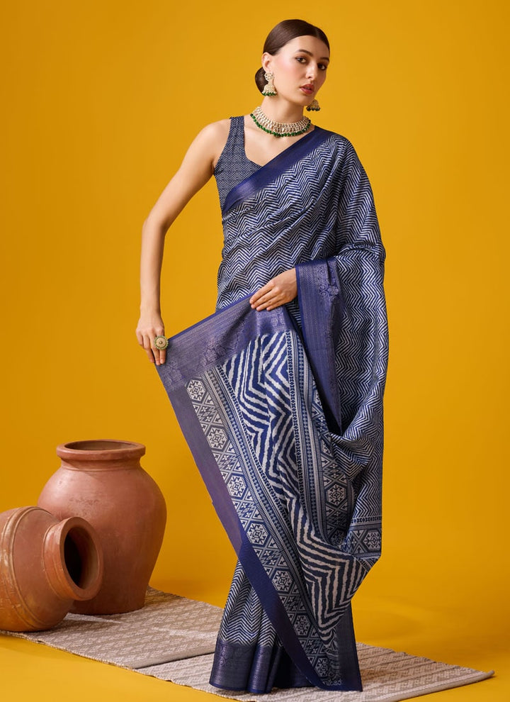 lassya Fashion Navy Blue Festive Wear Cotton Digital Saree