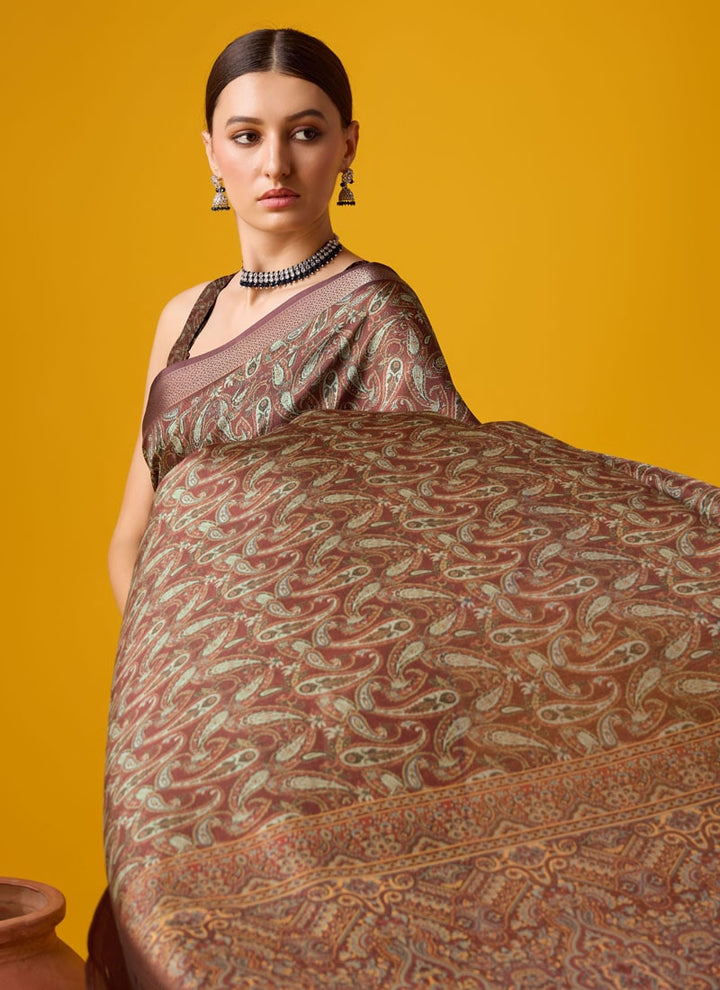 lassya Fashion Coffee Brown Festive Wear Cotton Digital Saree