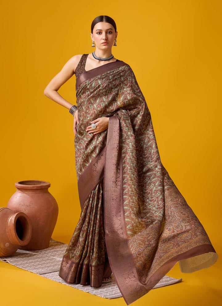 lassya Fashion Coffee Brown Festive Wear Cotton Digital Saree