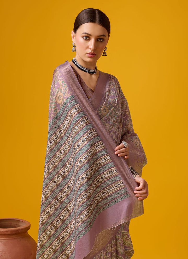 lassya Fashion Mauve Pink Festive Wear Cotton Digital Saree