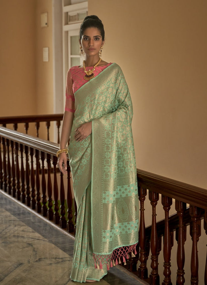 Lassya Fashion Sage Green Wedding Wear Saree with Nylon Crape Fabric