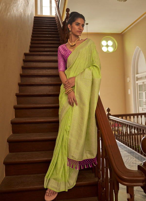 Lassya Fashion Pista green Wedding Wear Saree with Nylon Crape Fabric