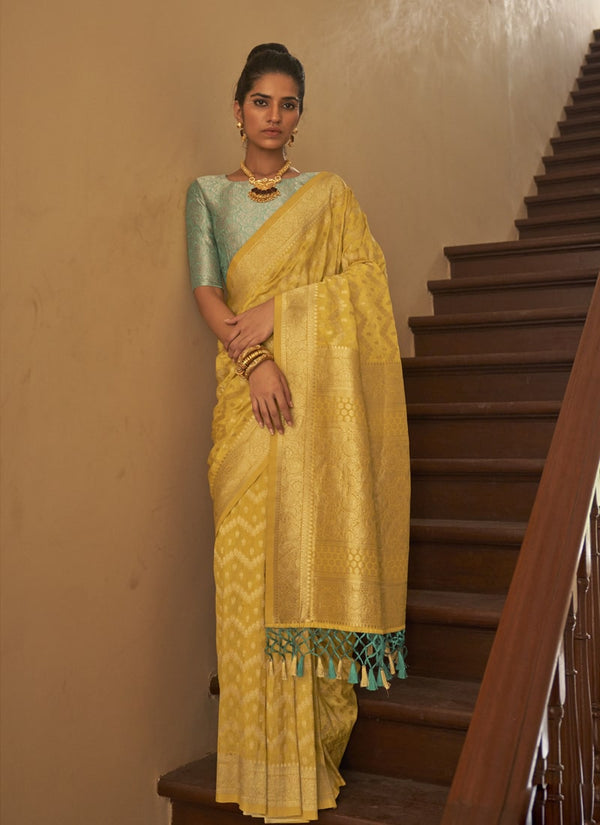 Lassya Fashion Yellow Wedding Wear Saree with Nylon Crape Fabric