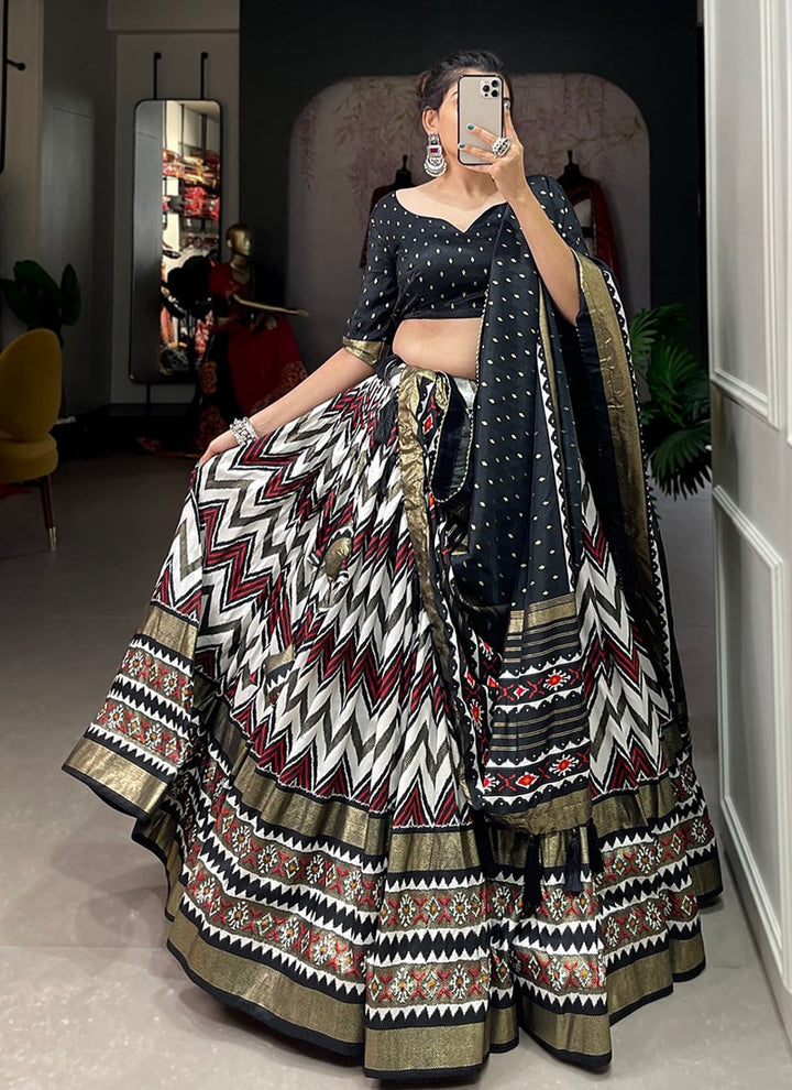 lassya Fashion Black Designer Tussar Silk Lehenga with Foil Print