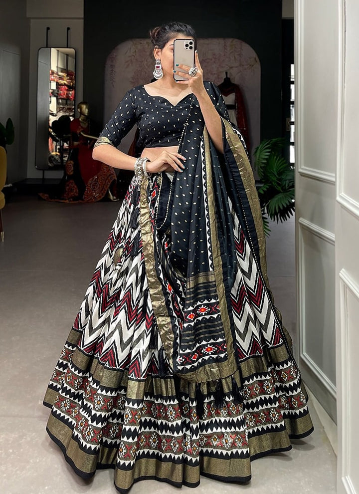 lassya Fashion Black Designer Tussar Silk Lehenga with Foil Print