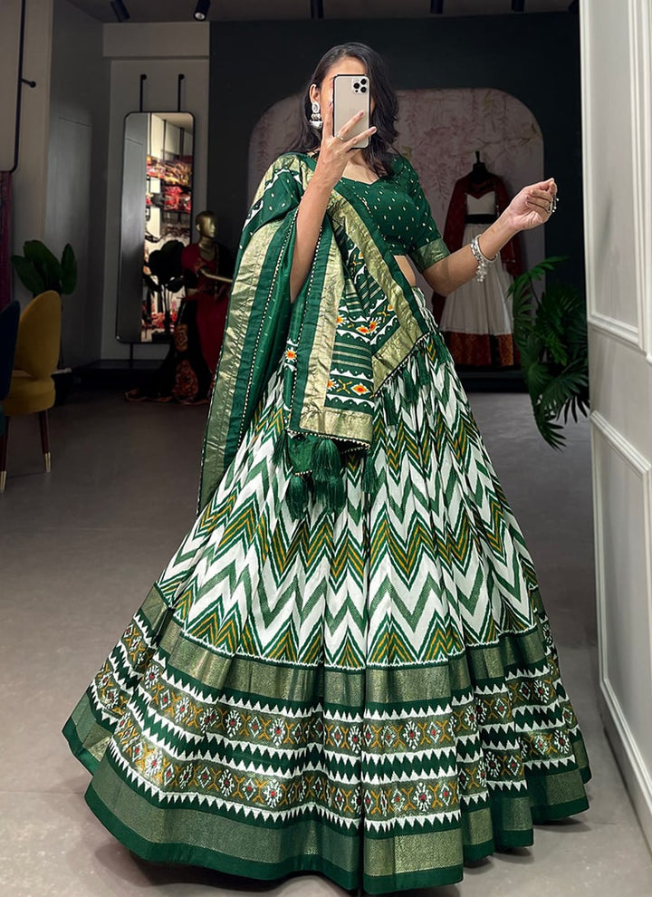 lassya Fashion Green Designer Tussar Silk Lehenga with Foil Print