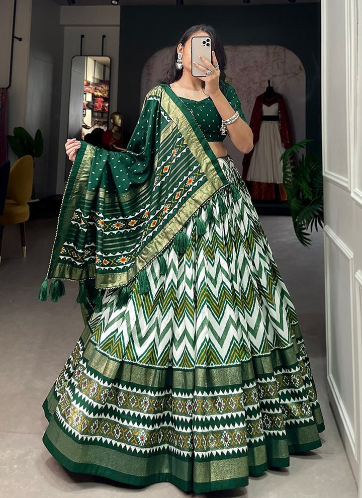 lassya Fashion Green Designer Tussar Silk Lehenga with Foil Print