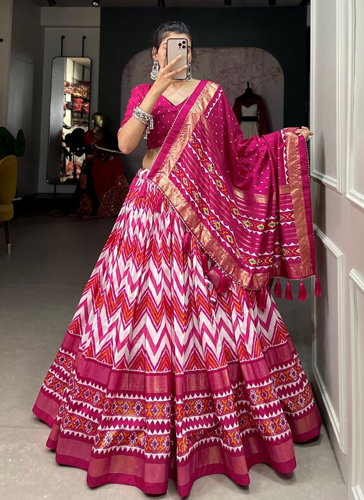 lassya Fashion Pink Designer Tussar Silk Lehenga with Foil Print