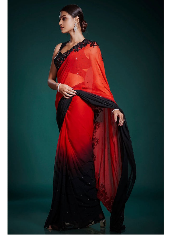 lassya Fashion Red And Black Party Wear Saree with Heavy Embroidery