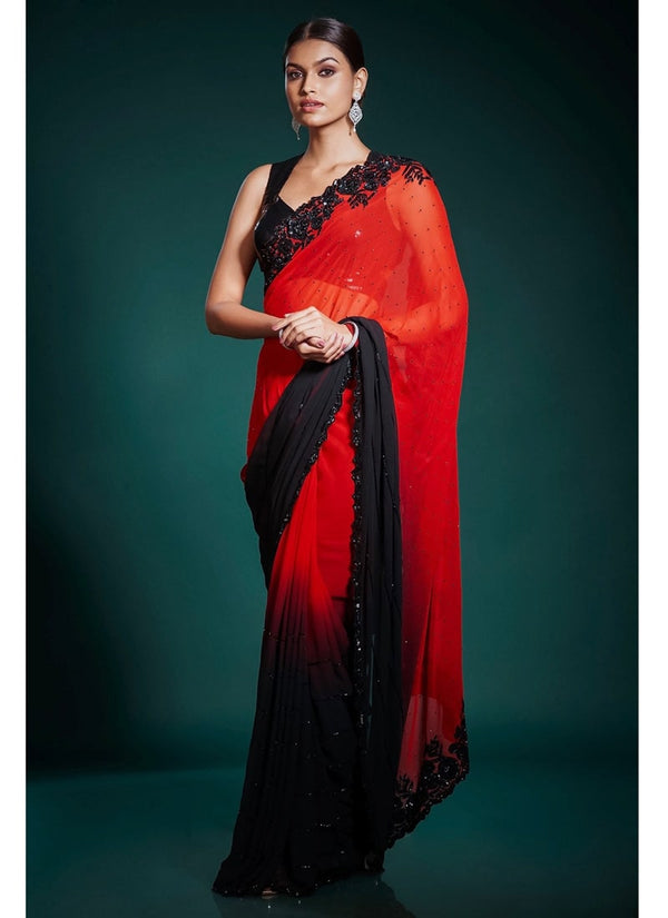 lassya Fashion Red And Black Party Wear Saree with Heavy Embroidery