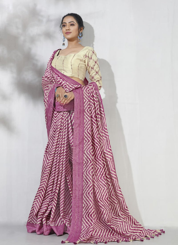 lassya Fashion Lavender Printed Dolla Silk Saree with Leheriya Print