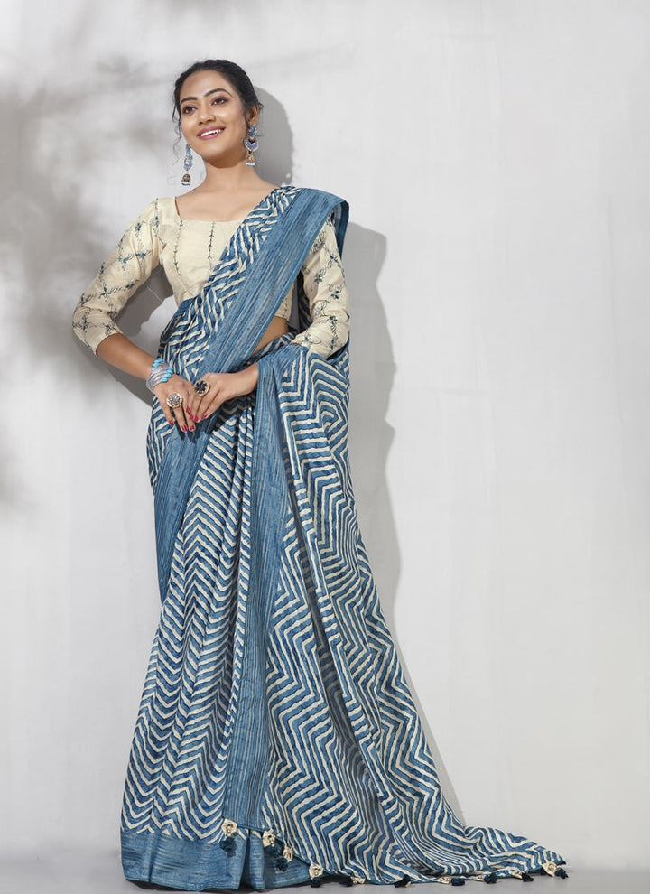 lassya Fashion Royal Blue Printed Dolla Silk Saree with Leheriya Print