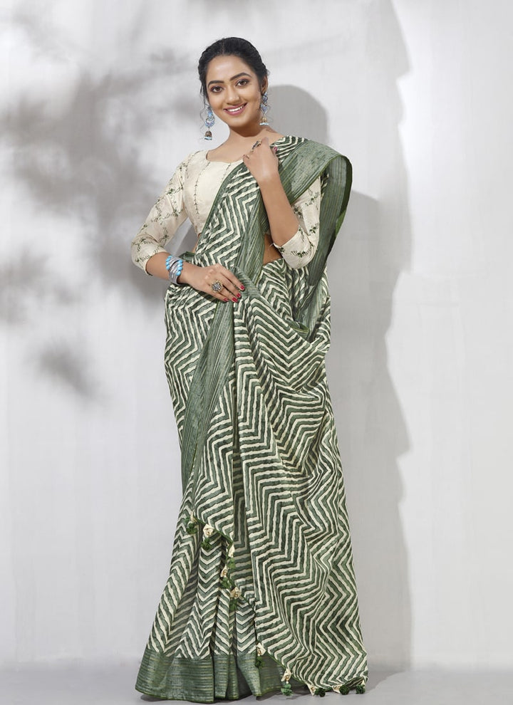 lassya Fashion Olive Green Printed Dolla Silk Saree with Leheriya Print