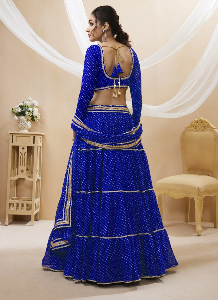 lassya Fashion Indigo Blue Engagement Lehenga with Georgette Leheriya Print