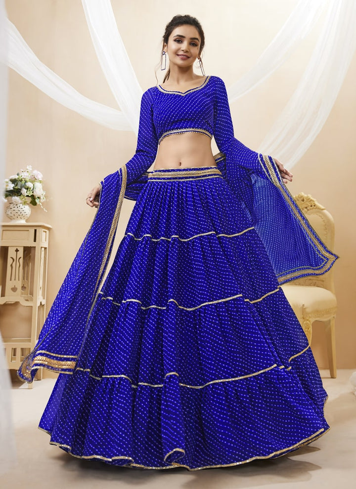 lassya Fashion Indigo Blue Engagement Lehenga with Georgette Leheriya Print