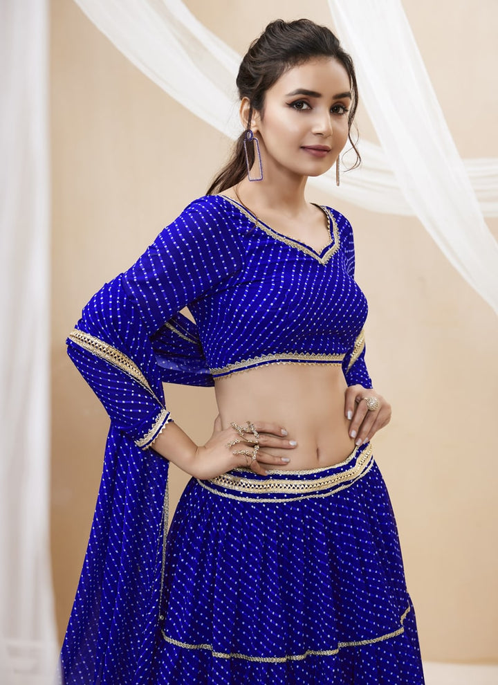 lassya Fashion Indigo Blue Engagement Lehenga with Georgette Leheriya Print