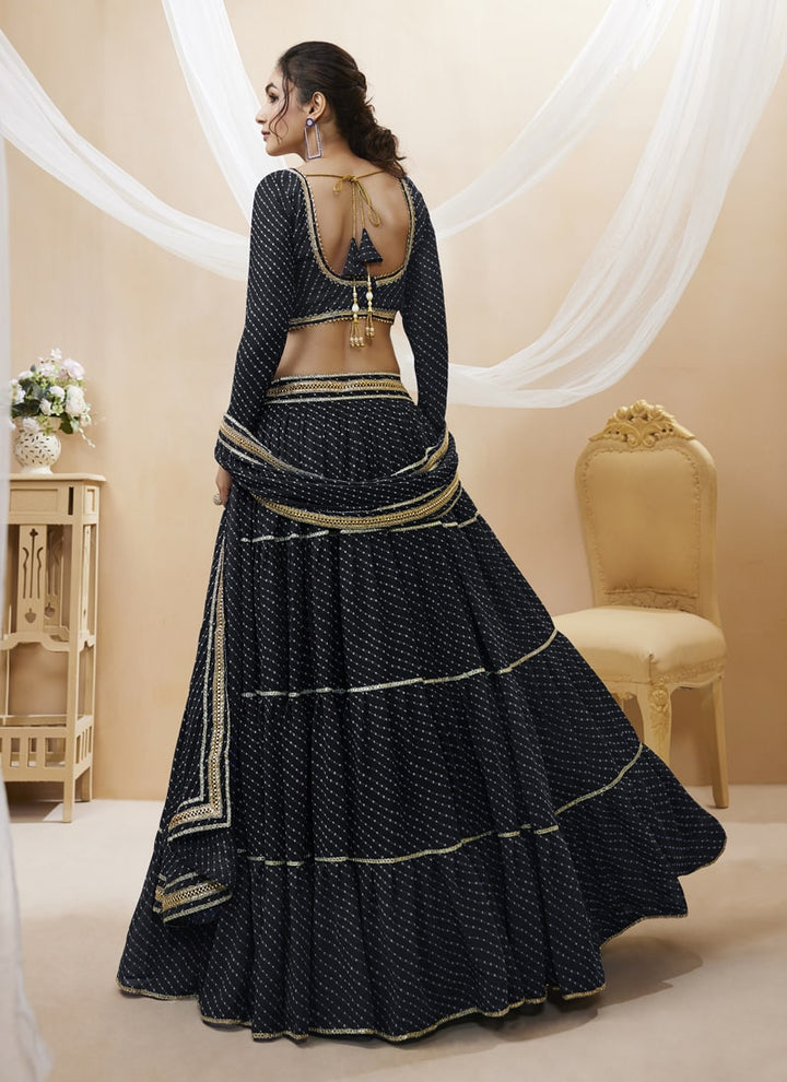 lassya Fashion Black Engagement Lehenga with Georgette Leheriya Print