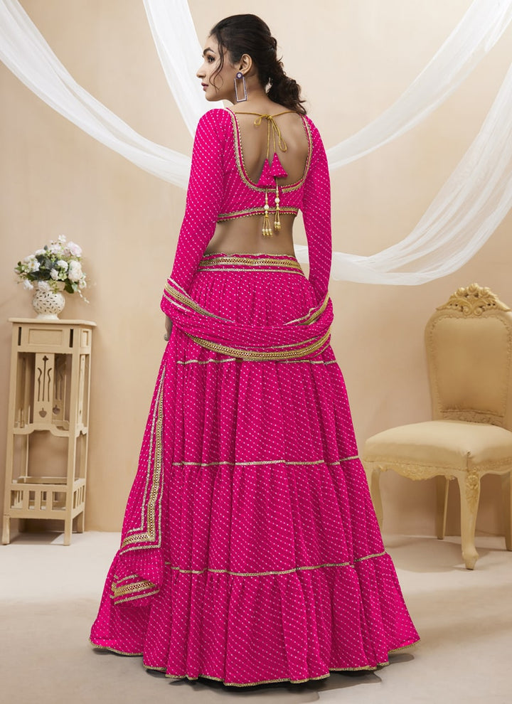 lassya Fashion Pink Engagement Lehenga with Georgette Leheriya Print