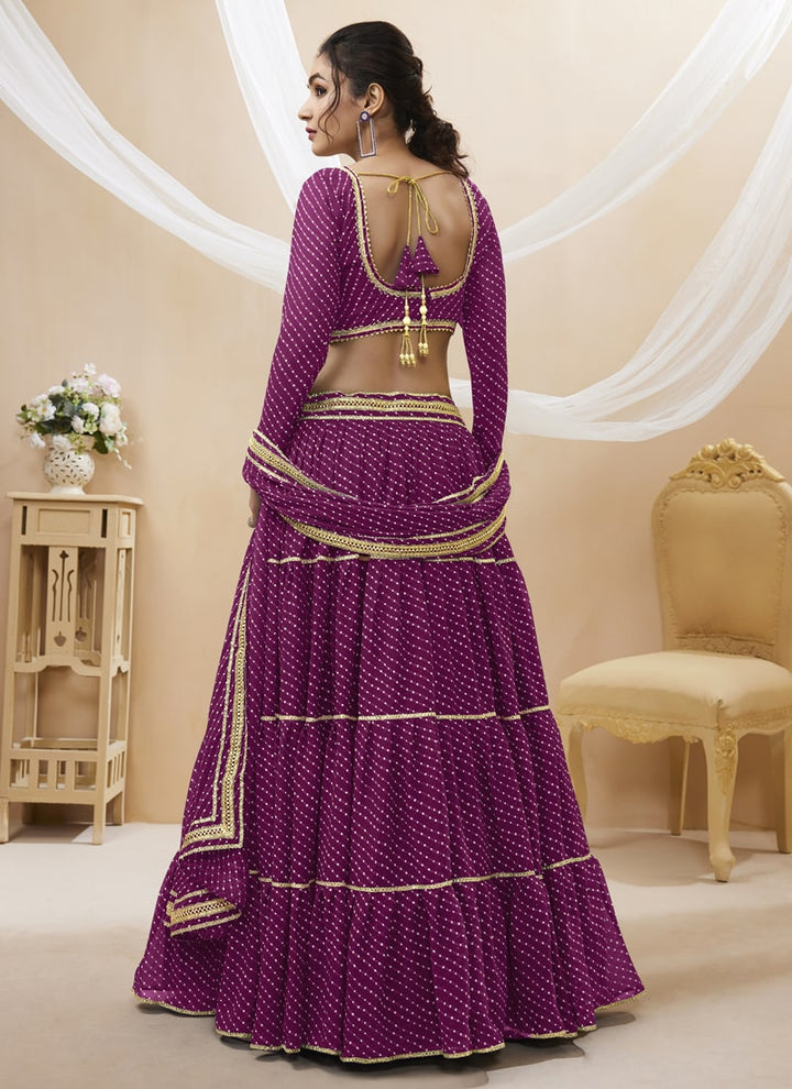 lassya Fashion Purple Engagement Lehenga with Georgette Leheriya Print