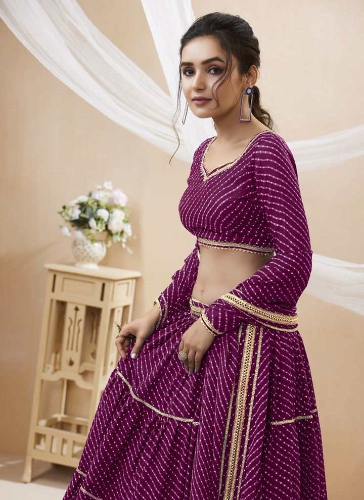 lassya Fashion Purple Engagement Lehenga with Georgette Leheriya Print