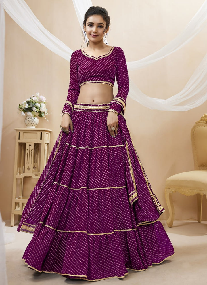 lassya Fashion Purple Engagement Lehenga with Georgette Leheriya Print